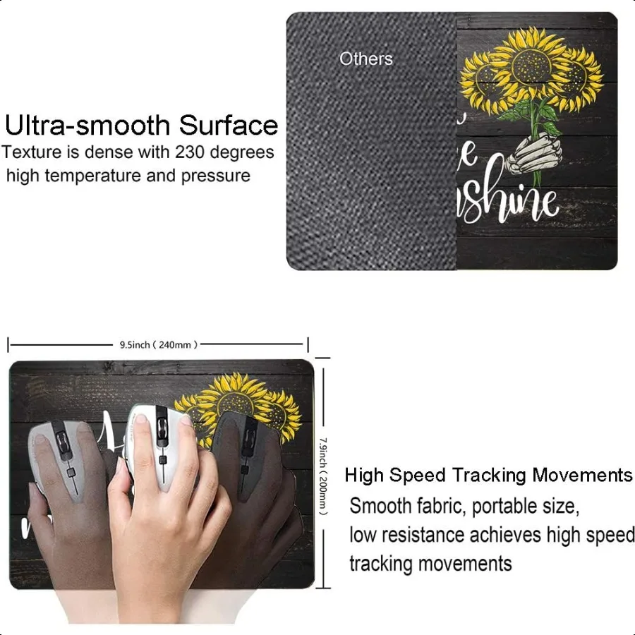 Suower 'You Are My Sunshine' Tappetino per mouse da gioco in legno nero Tappetino per mouse per laptop da ufficio con base in gomma antiscivolo quadrata impermeabile