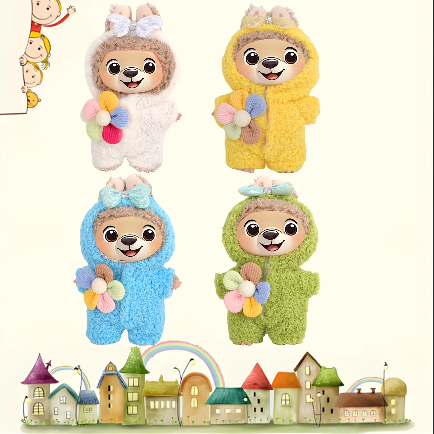 For 17cm Labuabu Girl Dolls Outfit Flower Bowknot Plush Jumpsuit Clothes For V1V2V3 Labuabu Girl Doll Cotton Toy Accessory Gift
