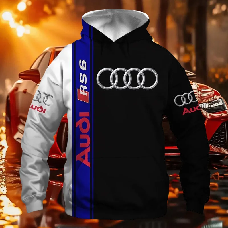 

2025 New popular Audi logo hoodie 3D printing fashion high quality adult breathable casual comfortable outdoor hoodie black