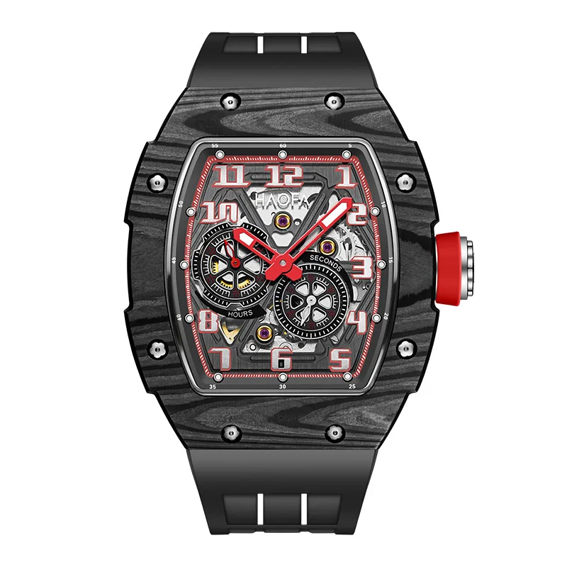 Haofa Skeleton Automatic Mechanical Watch for Men Wheel Hub Dial Carbon Fiber Watch Sapphire Luminous Waterproof Wristwatch 1978