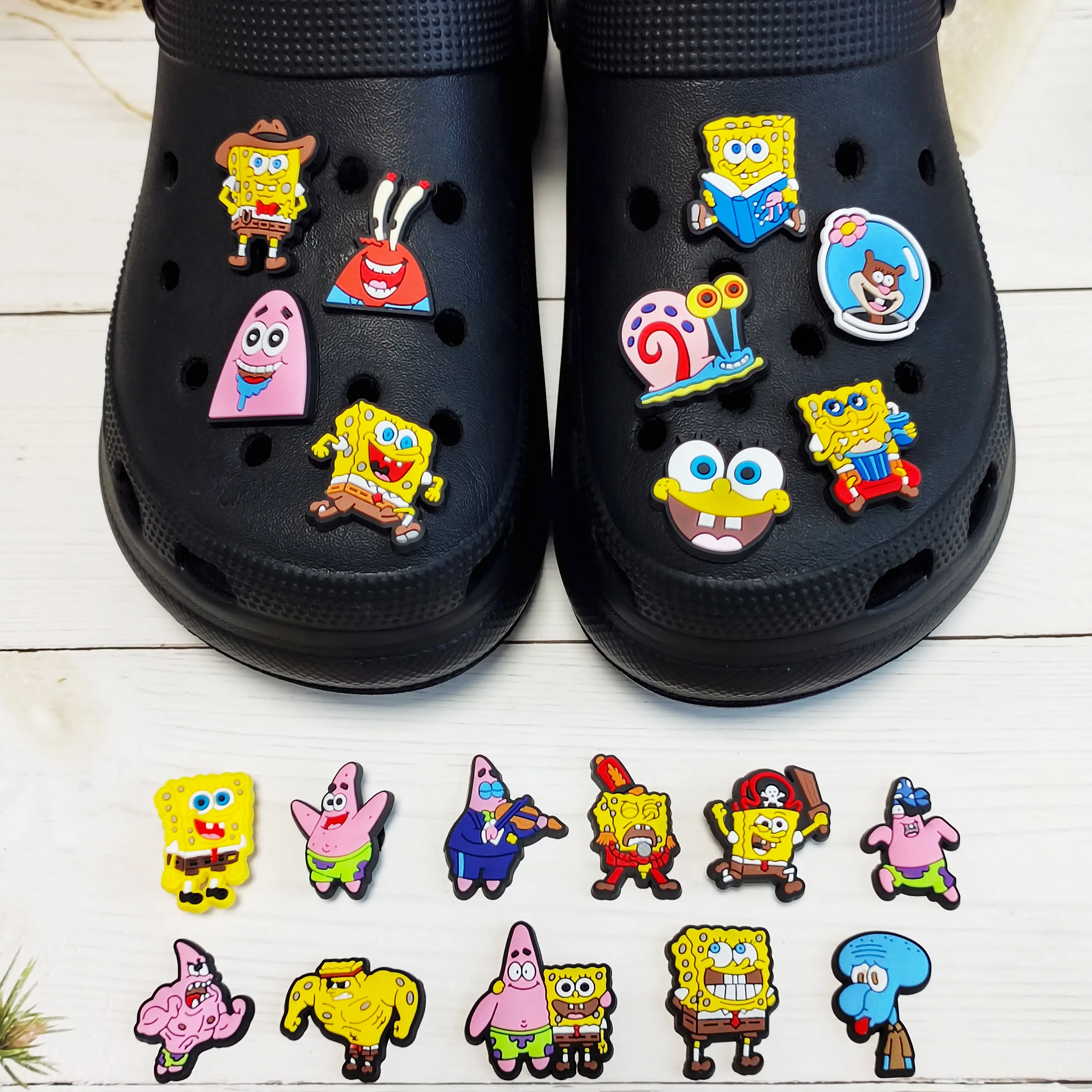 SpongeBob SquarePants Cartoon Shoe Charms 1-20pcs PVC DIY Shoe Decor Clog Garden Sandals Accessories Lovely Gift for Children