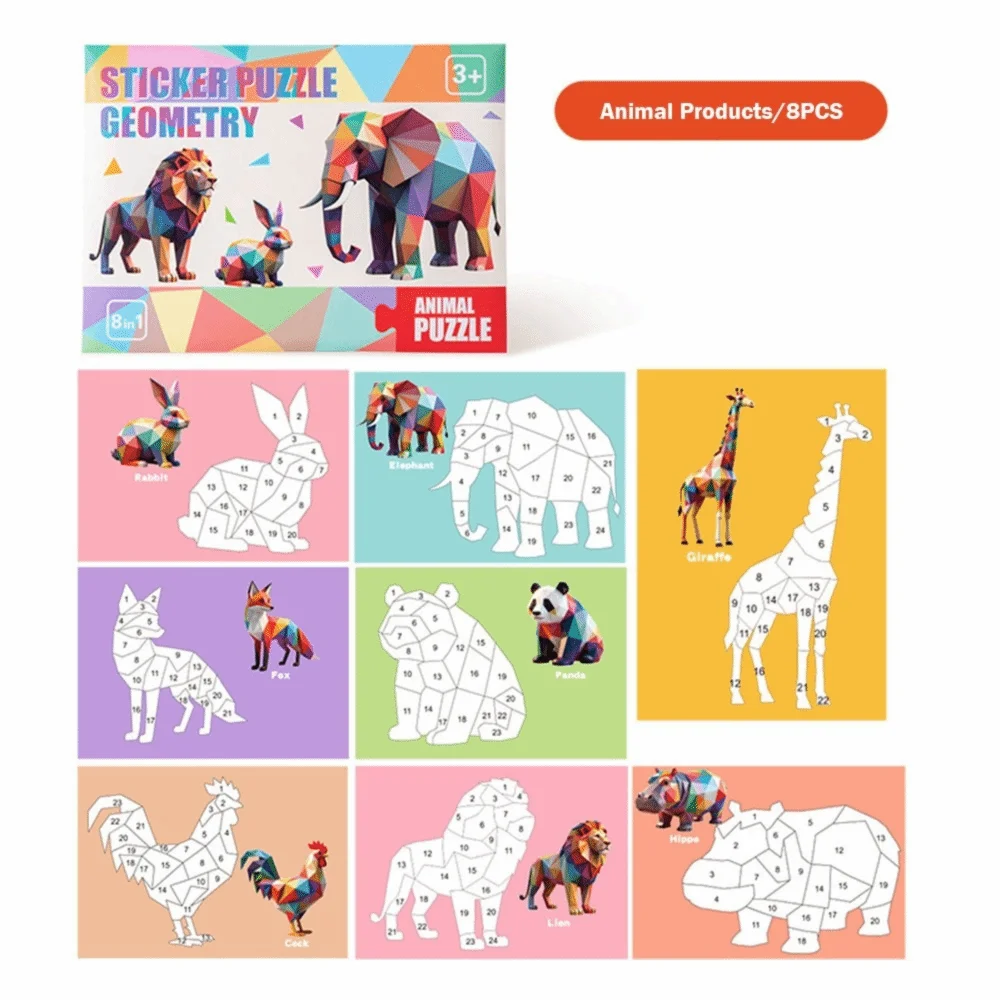 Creative Multicolor Geometric Sticker Puzzle Multi-theme Cartoon DIY Sticker Kindergarden Interaction Game 3D Sticker Puzzle