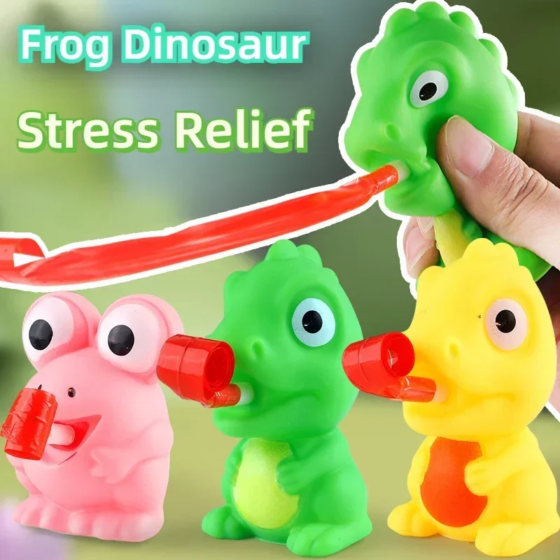 Niedliche Frösche und Dinosaurier kleben Ihre Zungen heraus, kneten, machen Musik, Stress ab, Spielzeug, Geschenke, Büro, Dekompression, Kawaii-Puppen