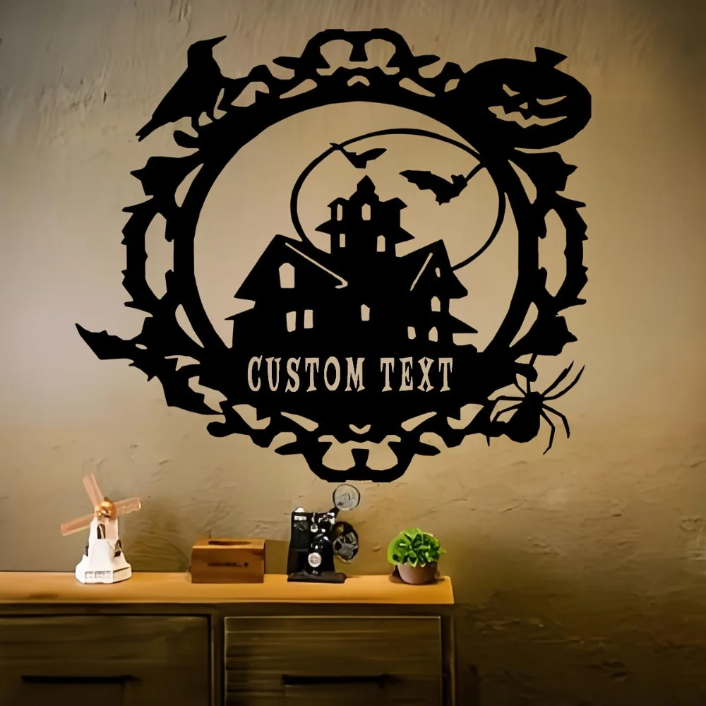 Customizable Black Iron Family Name Sign with Rustic Charm Ideal for Home Decor Halloween Parties Outdoor Garden Ornament