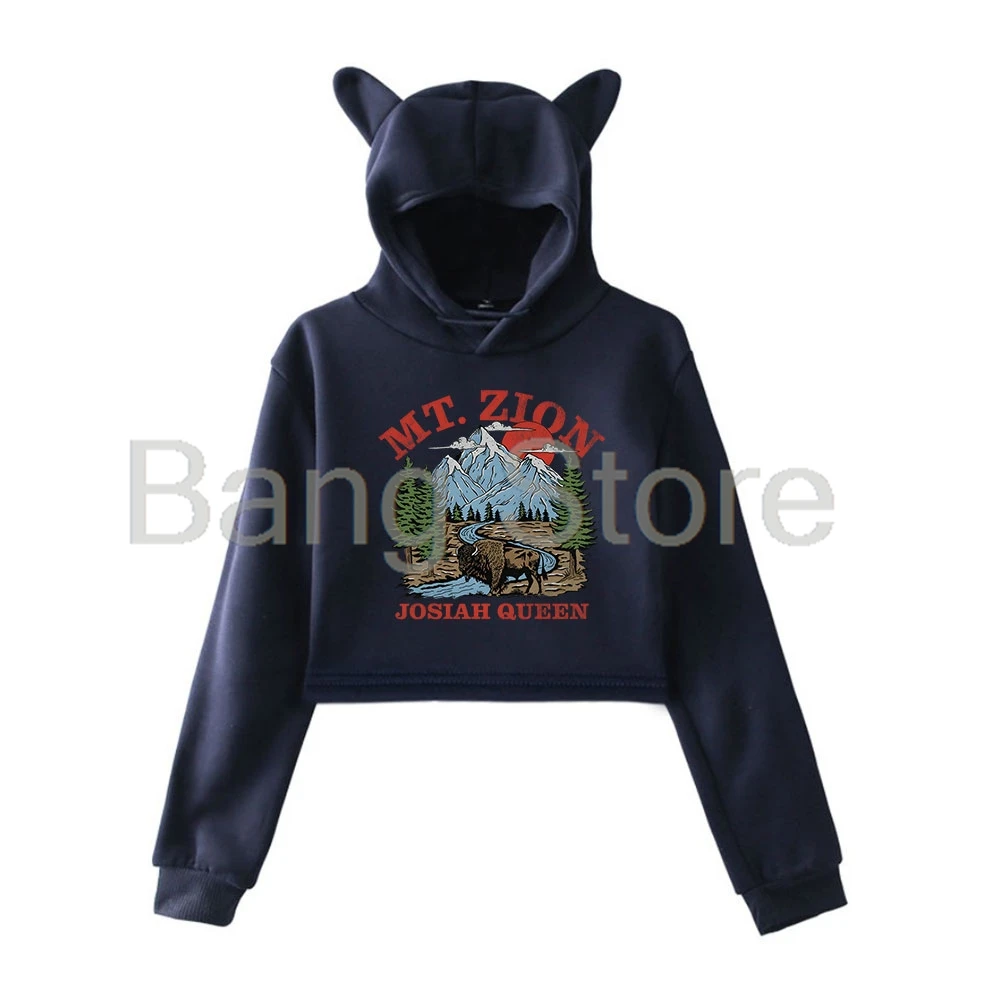 يوسييا كوين جبل. Zion Cat Ear Hoodie المرأة طويلة الأكمام بلوزات عارضة الشارع الشهير المحاصيل قمم