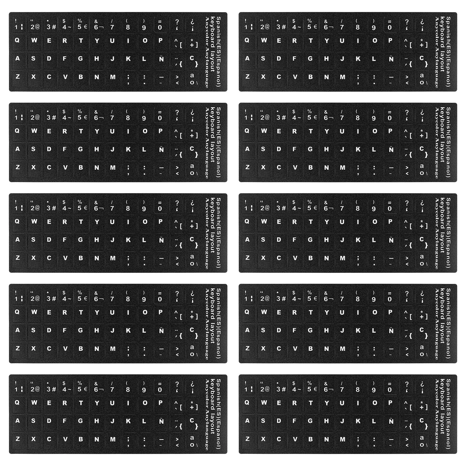 10 feuilles d'autocollants pour clavier espagnol, autocollants universels de protection pour clavier d'ordinateur portable, résistants aux rayures, pour l'étude.