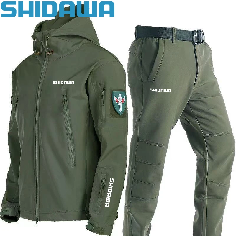 New Outdoor Soft Shell Fishing Suits for Men in Autumn and Winter Thicken Velvet Waterproof Windproof Warm Tactical Hunting Sets