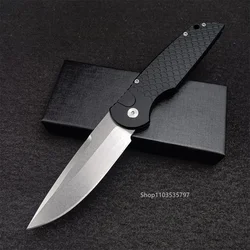 2024 Pro/Tech Folding Knife D2 Stonewashed Blade Aluminum Black Fish Scale Handle Outdoor Camping Hunting  Knives EDC Tool