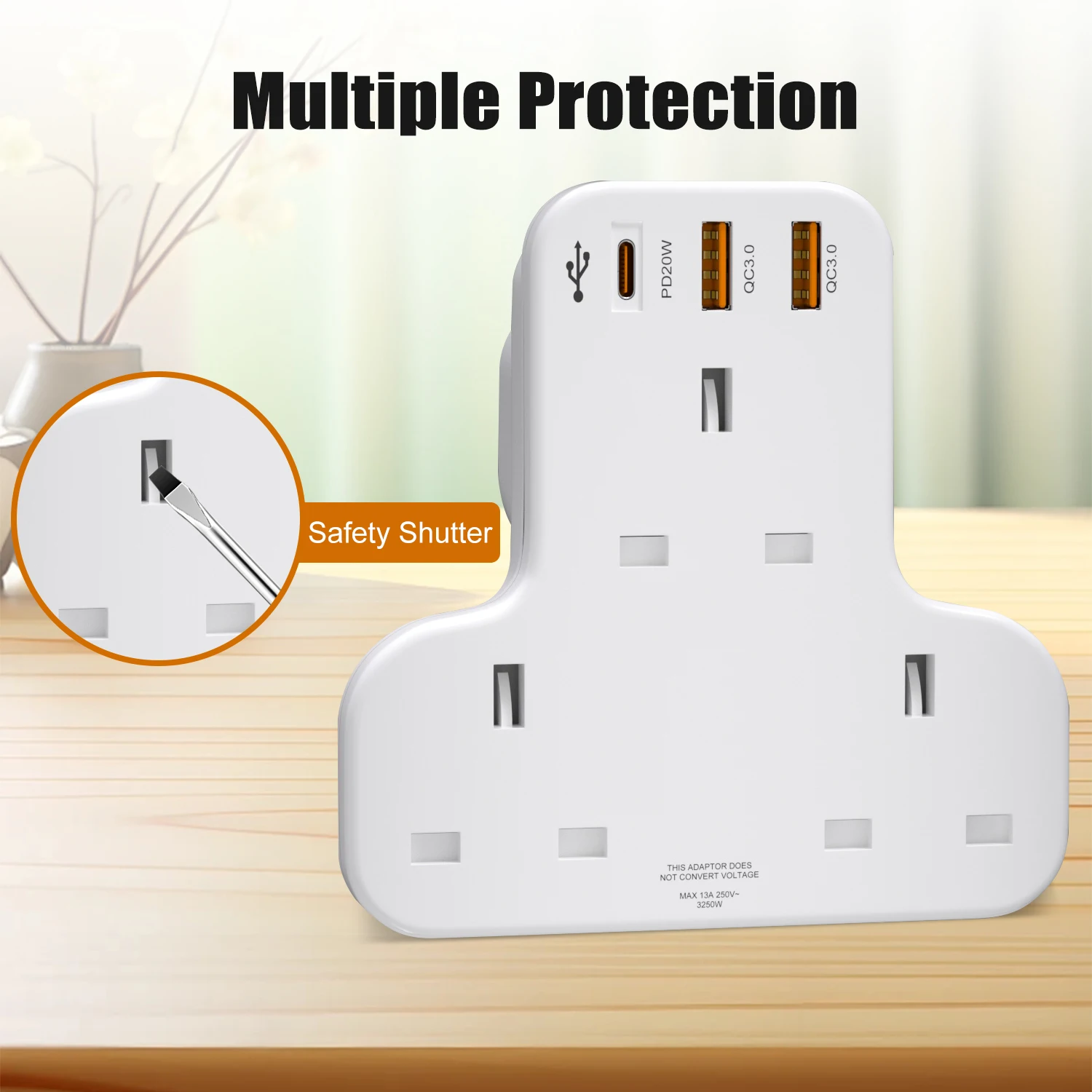 UK Plug Power Strip Multiprise Wall Socket with 3 AC Outlet 3 USB Cherger Network Filter PD QC 20W Extender Plug Adapter