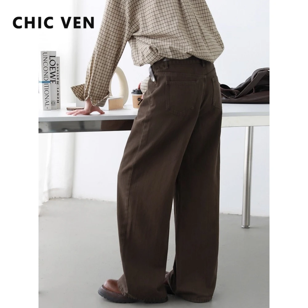 

CHIC VEN Women Pants Solid High Waist Loose Retro Cotton Wide Leg Denim Jeans Female Trousers for Woman Spring Autumn 2025