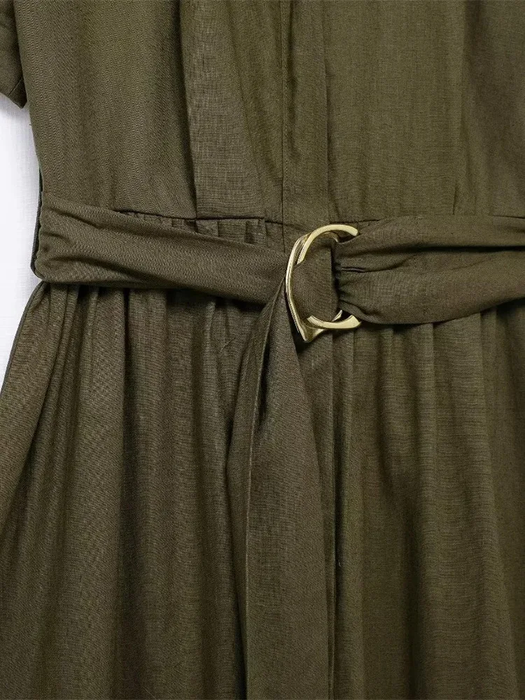 Letnia Nowa Kolekcja Damska Moda w Stylu Amerykańskim Modna Sukienka Midi w Stylu Koszuli z Mieszanki Lnu Casualowe Damskie Bluzki T7YD