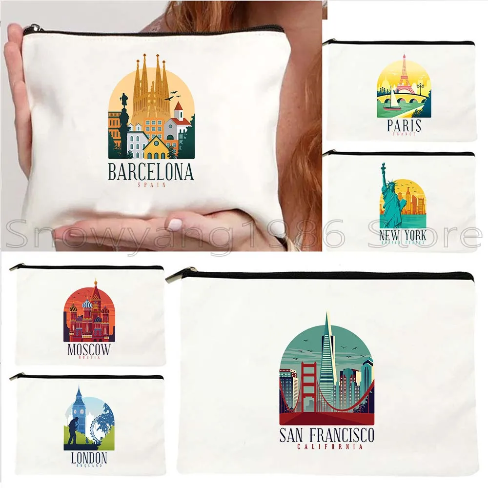 

Barcelona Berlin Brasilia London Munich Paris Rome Venice Istanbul Cosmetic Bag Makeup Lipstick Travel Storage Pouch Pencil Case