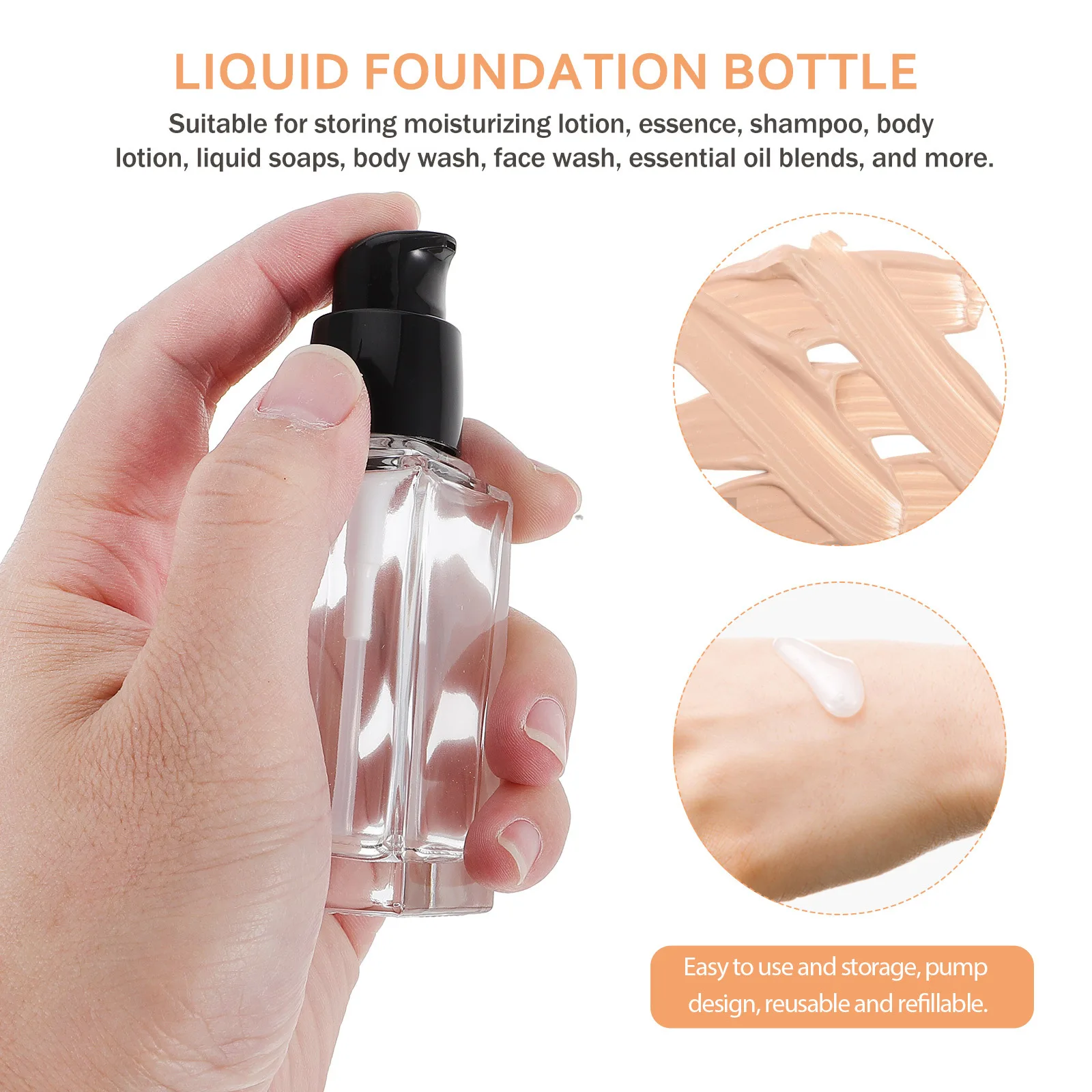 3Pcs Liquid Foundation Emulsion Bottles 30Ml Square Black Refillable Travel Subpackaging Bottles Pump Dispenser for Lotion
