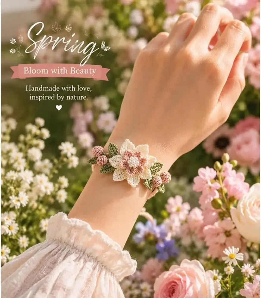 Botanical Bracelet DIY Crochet Kit Step By Step Beginners Crochet Set Handmade Relaxing Craft Set Practice Starter Kit