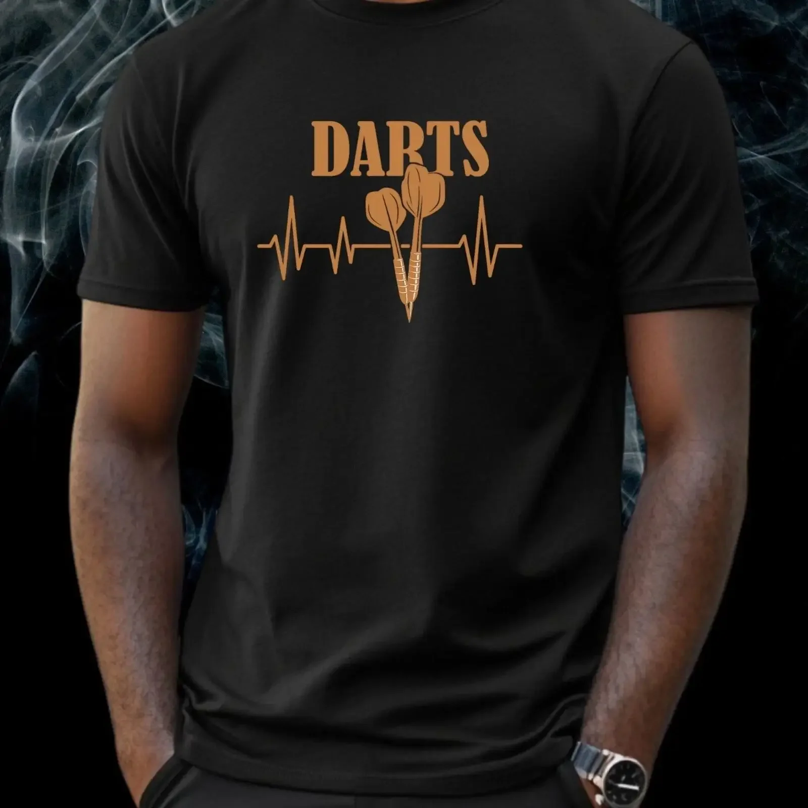 T Shirt Darts Heartbeat Pulse Line with Dart Symbol Sports Fun  vintage Washed Stretched graphic Stylish Top For Everyday Wear