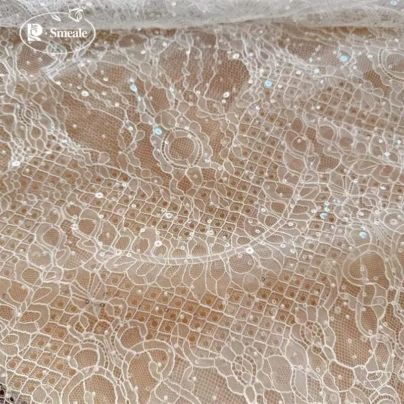 3M Hochwertige geometrische Muster, funkelnde Pailletten, Perlenstickerei, Hochzeitskleid, Brautspitze, Stoff. DIY-Nähzubehör – Detail 2
