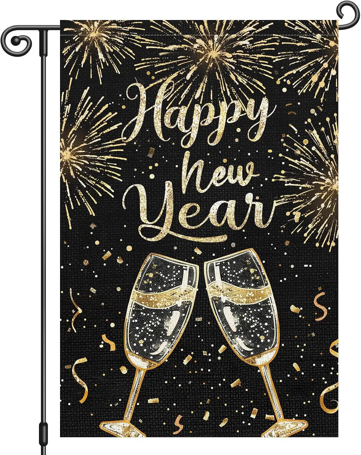 Heyfibro Happy New Year Garden Flag 12x18 Inch Double Sided Decorative Champagne Firework Celebration Garden Flag Small Yard xxl