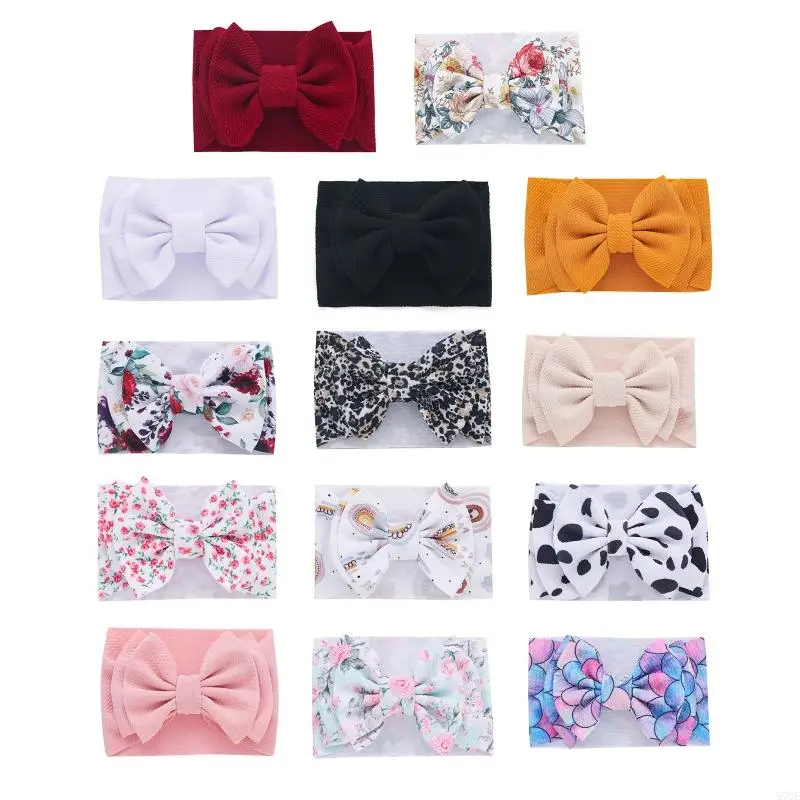 57QE Baby Girls Big Bows Headbands Elastic Nylon Hairbands Turban Hair Accessories
