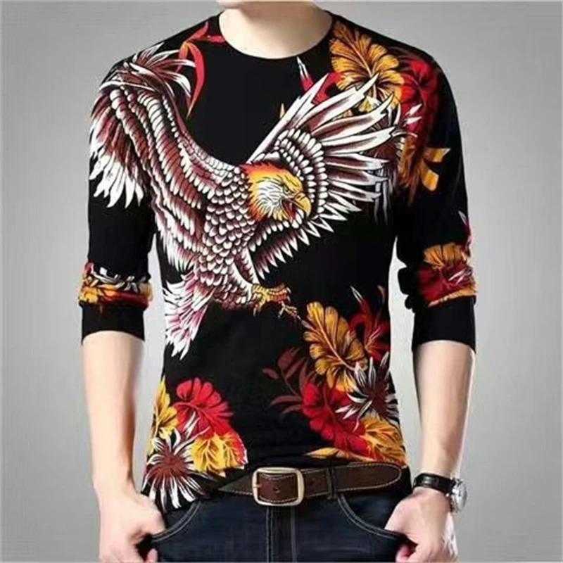 Men\'s Dragon Tiger T Shirt Casual 3D Printed Long Sleeve Magic Animal Graphic Top Tees High Street Pattern Tops Men Hip Hop Tee