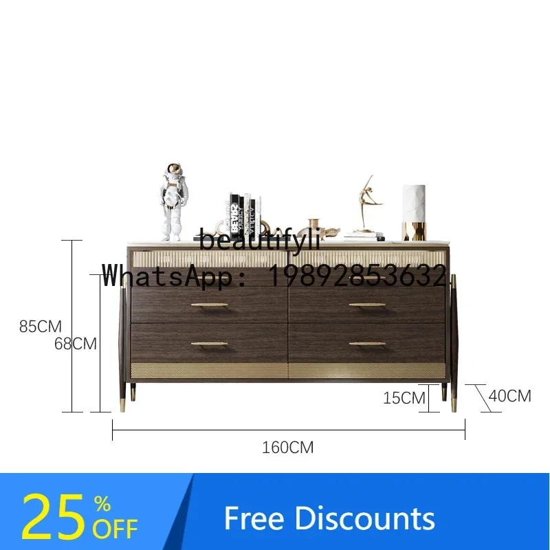

CC Chest of Six Drawers Storage Cabinet Solid Wood TV Bench for Bedroom Italian Living Room Marble Sideboard Cabinet
