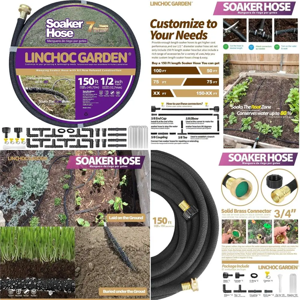 

Гибкий прочный садовый шланг длиной 150 футов для эффективного полива, герметичная конструкция, 100% переработанный материал, долговечный шланг для замачивания