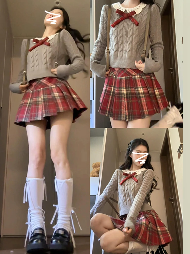 

Sweet Doll Collar ey Knitted Sweater Top Women's Autumn Winter New Lazy Inner Wear Anti-Aging Knot Sweater