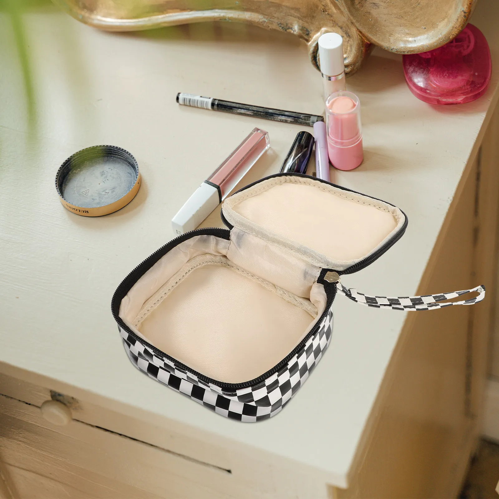 Coin Purse Women Period Bag Small Plaid Zippered Cosmetics Purse for Coins Keys Sanitary Pads Cosmetics Bag Period Bags