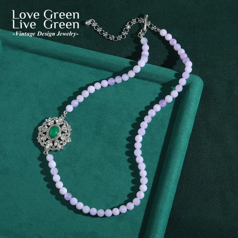 

Vintage Purple Beads Necklace Party Accessories For Woman Green Natural Stones Crystal Leaf Antique Gold Color Jewelry 2025