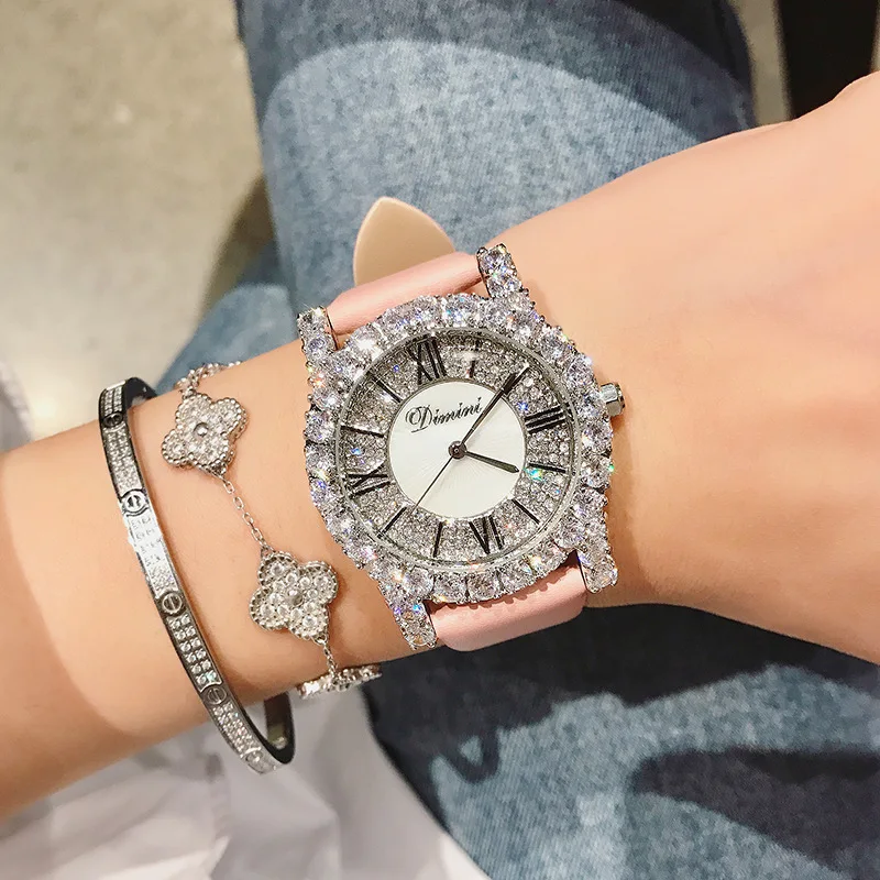 Roman Scale Rhinestone Heavy Industry Exquisite Leather strap Quartz Watch Fashionable and Versatile Waterproof Watch for Women