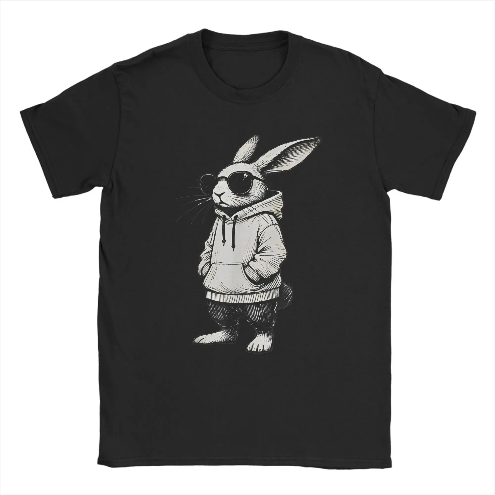 

Fashion Bunny Face With Sunglasses Easter Day for Boy T-Shirt Men Crewneck Cotton T Shirt Short Sleeve Tee Shirt Summer Clothes