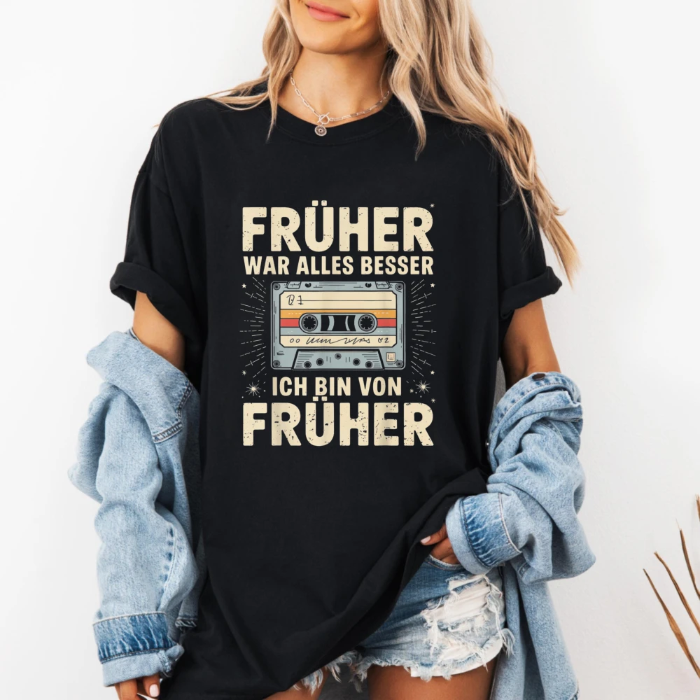 Camiseta Retrô de Algodão Unissex com Estampa de Fita Cassete Vintage Desbotada, Tema Festa Anos 80 e 90, Fantasia Anos 90, Nostalgia Alemã