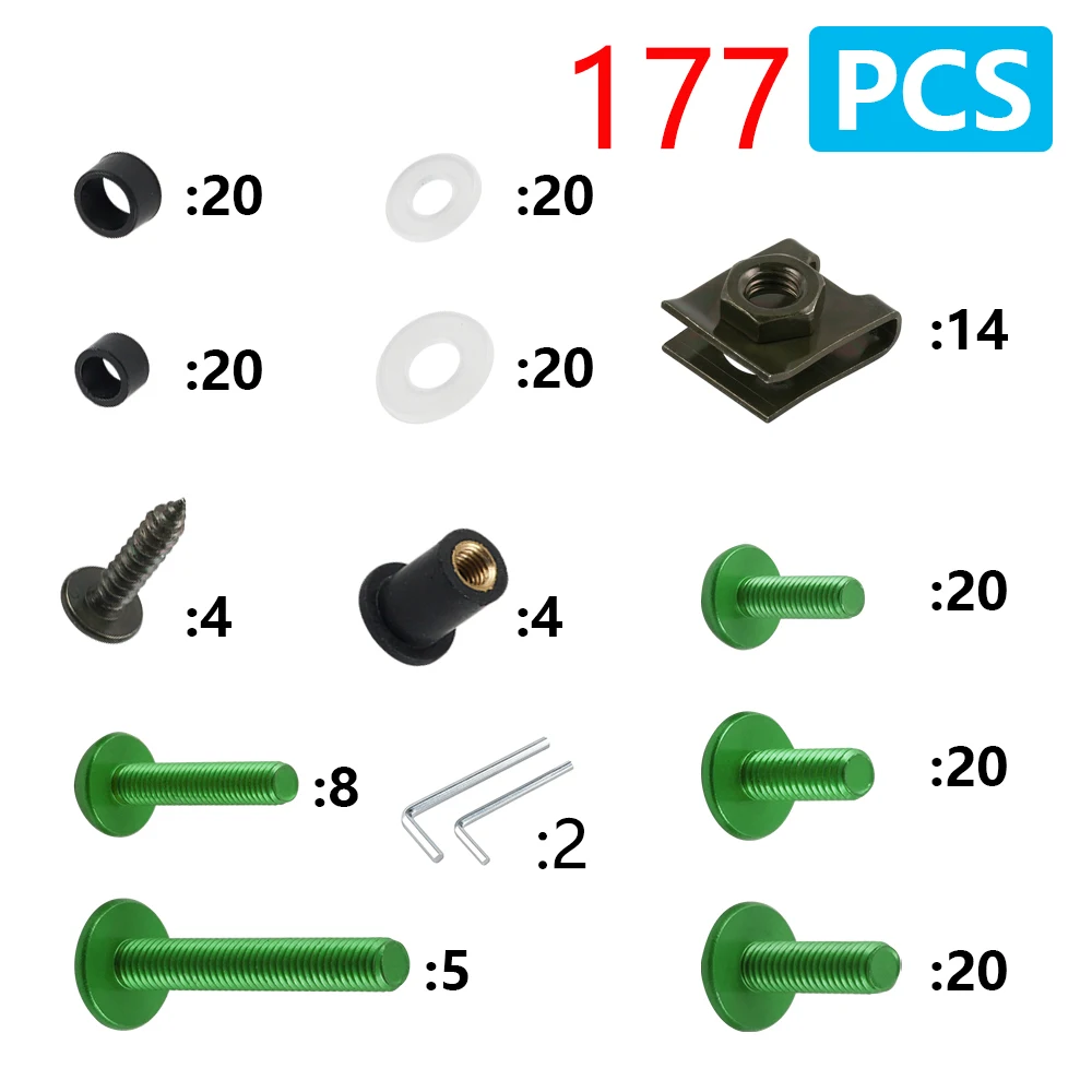 177PCS Fairing Bolts Fastener Clip Screw For Kawasaki Ninja 250 300 400 500 600 650 ZX6R ZX7R ZX9R ZX10R ZX14R ZZR600 Versys 650