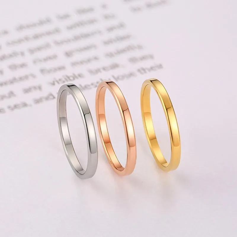 2mm Thin Stackable Ring Stainless Steel Plain Band Knuckle Midi Ring for Women Girl Size 3-10