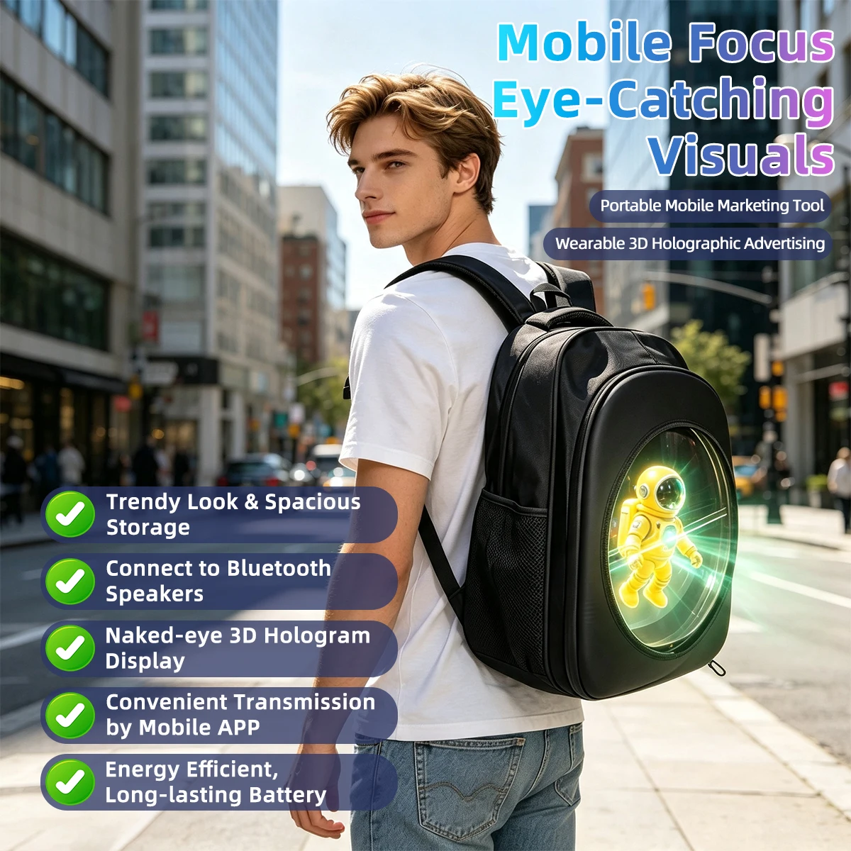 Naked Eye 3D Hologram Display Rucksack Outdoor Street Waterproof Holographic LED Advertising Backpack Support WiFi Connection
