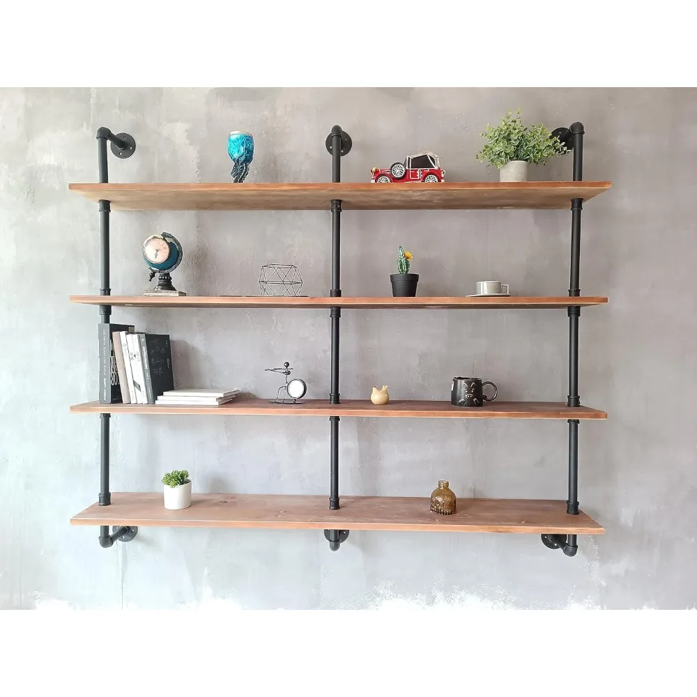 Shelves Wall Bookshelf Industrial Pipe Shelving Shelves 60 Inch Natural Wood Planks Rustic Wall Shelves Hanging Bookshelves