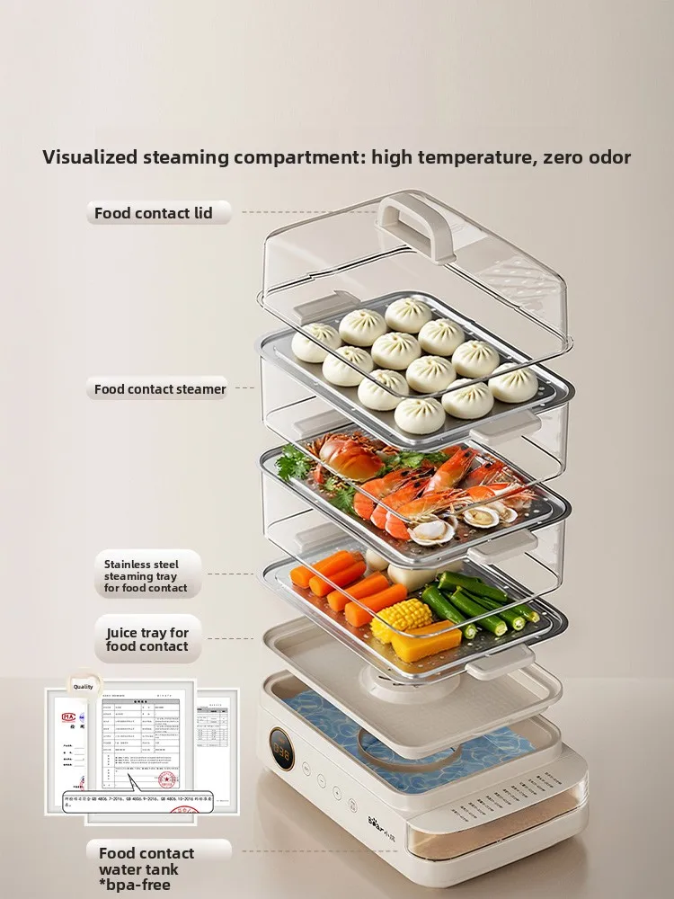 3-Tier Stainless Steel Electric Steamer Large Capacity Multifunctional Steamer with Timer Delay Start & Keep Warm for Home