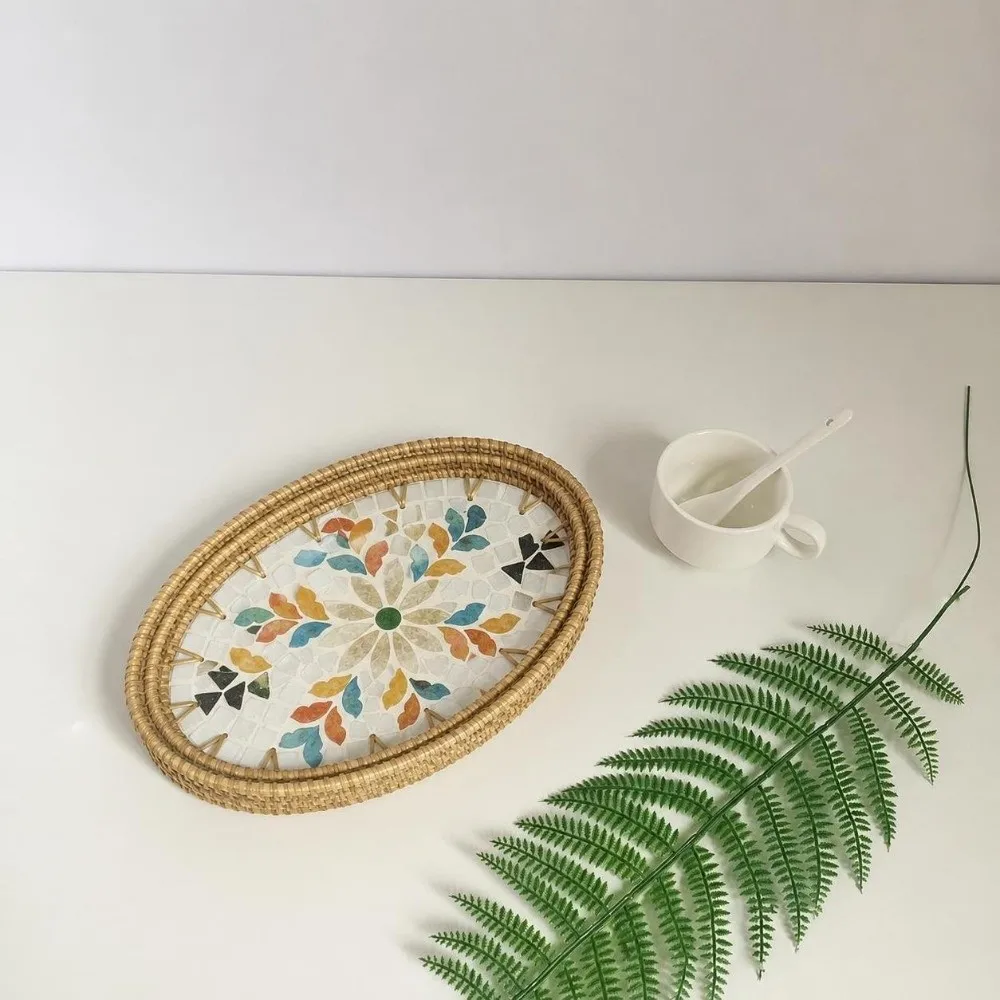 3Pcs Plant Fiber Serving Tray Woven Texture Flat Tray Storage Tray Breathable Structure Sturdy Decorative Snack Tray Home Decor