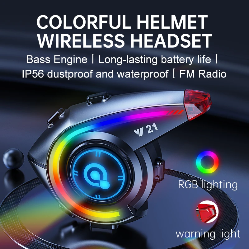 Motorcycle Bluetooth Helmet Headset with AI Voice Control Waterproof Noise Cancellation, 16-Color RGB Lighting Bass Sound System