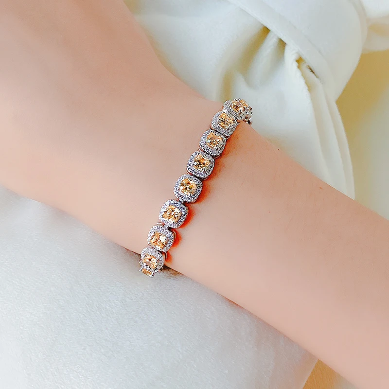 Vintage Topaz Tennis Bracelets S925 Sterling Silver with Pt950 Platinum Plated for Women Fine Luxury Jewelry Summer Party Gift