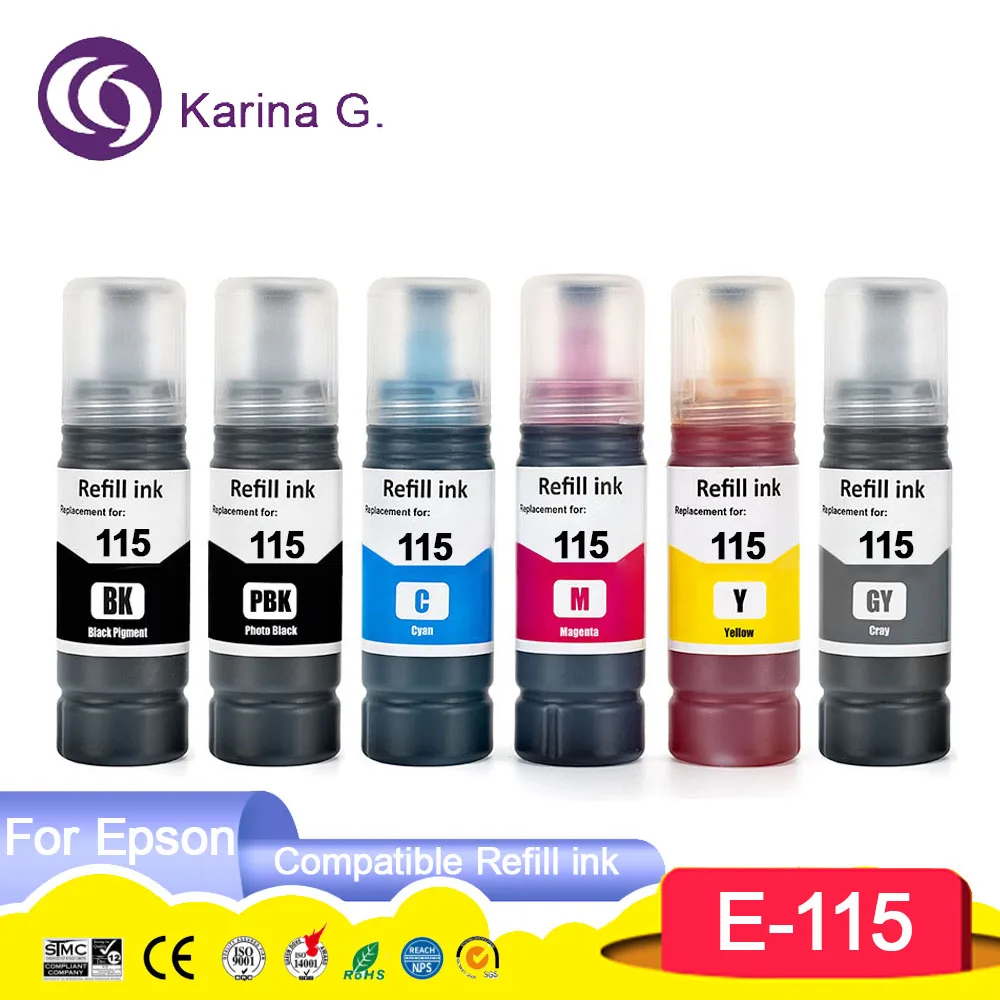 115 T115 Premium Compatible Bulk Bottle Water Based Refill Ink for Epson EcoTank L8160 L8180 Printer