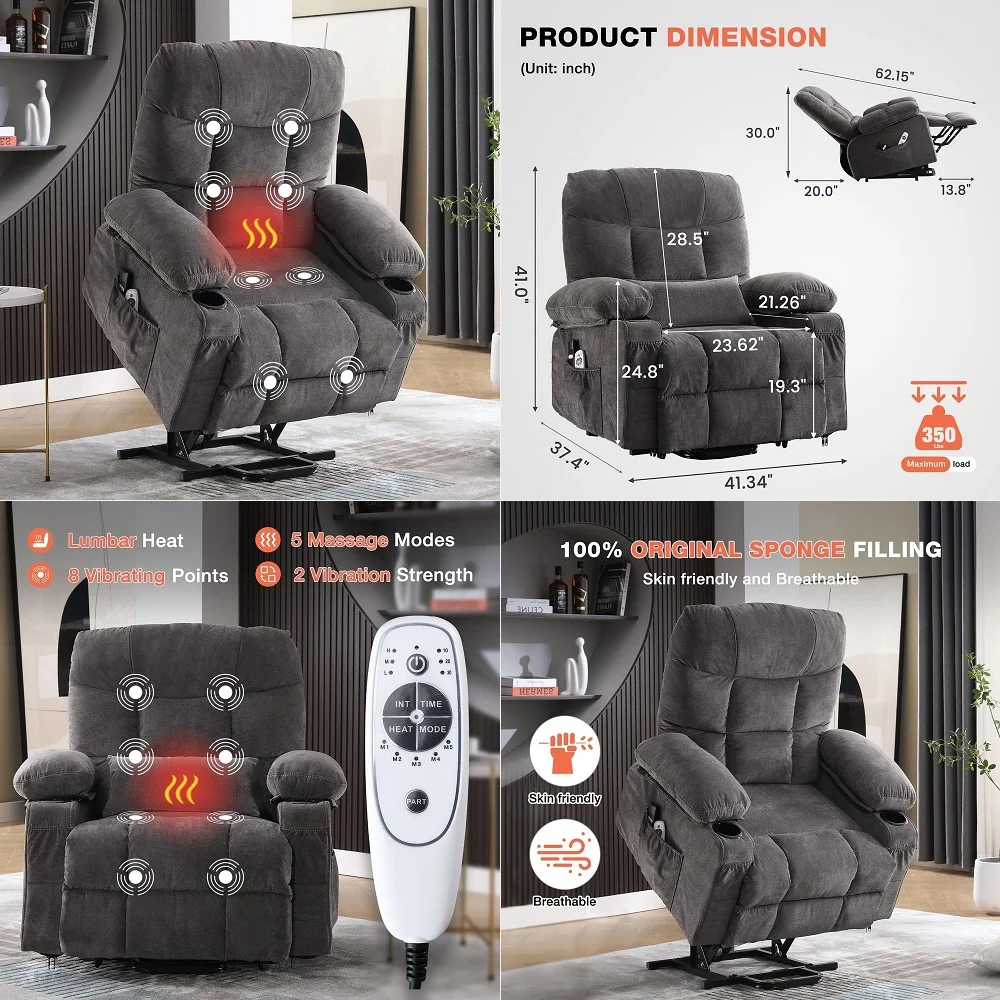 

Power Lift Recliner Chair with Extended Footrest for Elderly People, Fabric 7287 7087 Brown, Medium