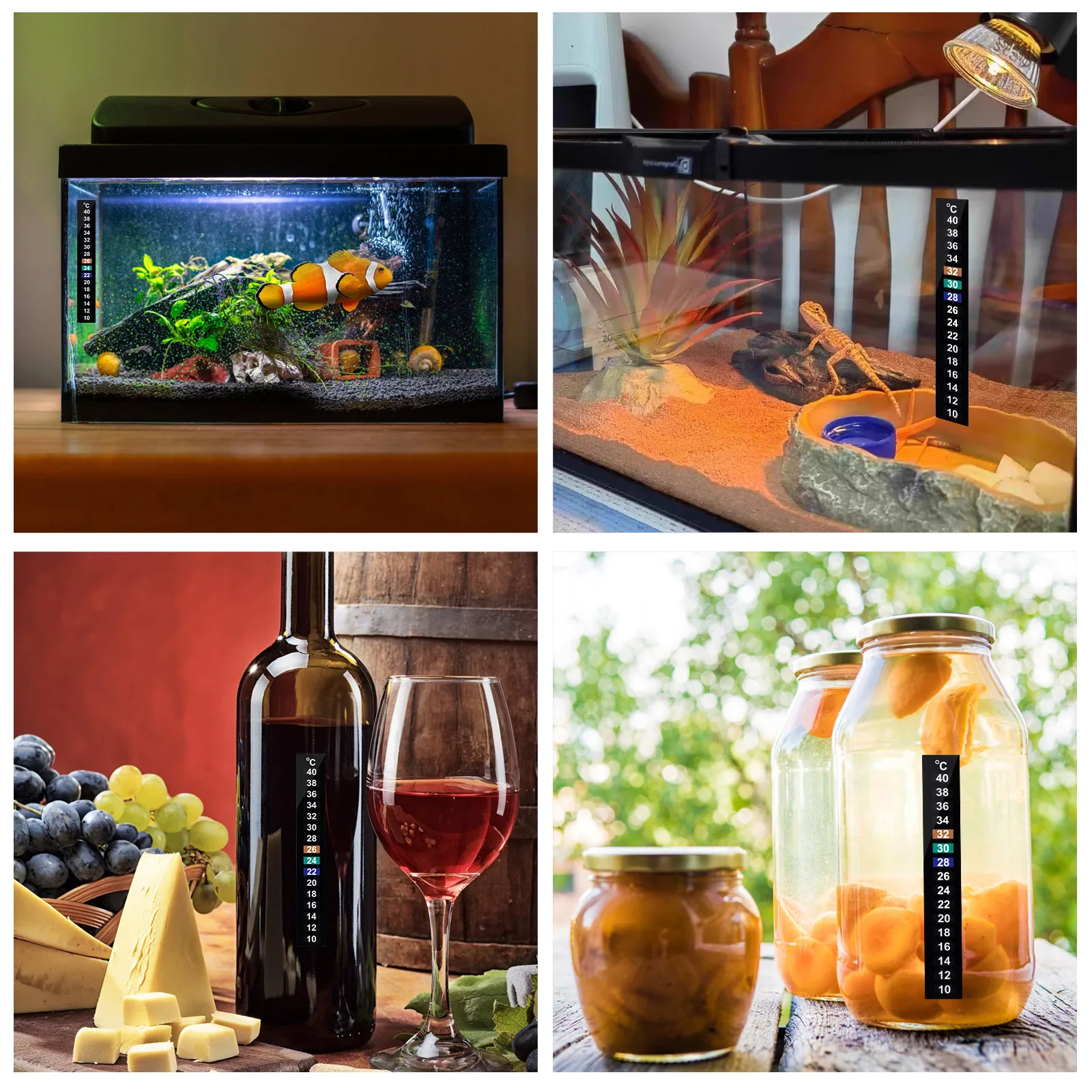 

10pcs LCD Thermometer Strip Adhesive Back 10 40°C Fish Tank Stick On Temperature Indicator Digital Measurement Brewing