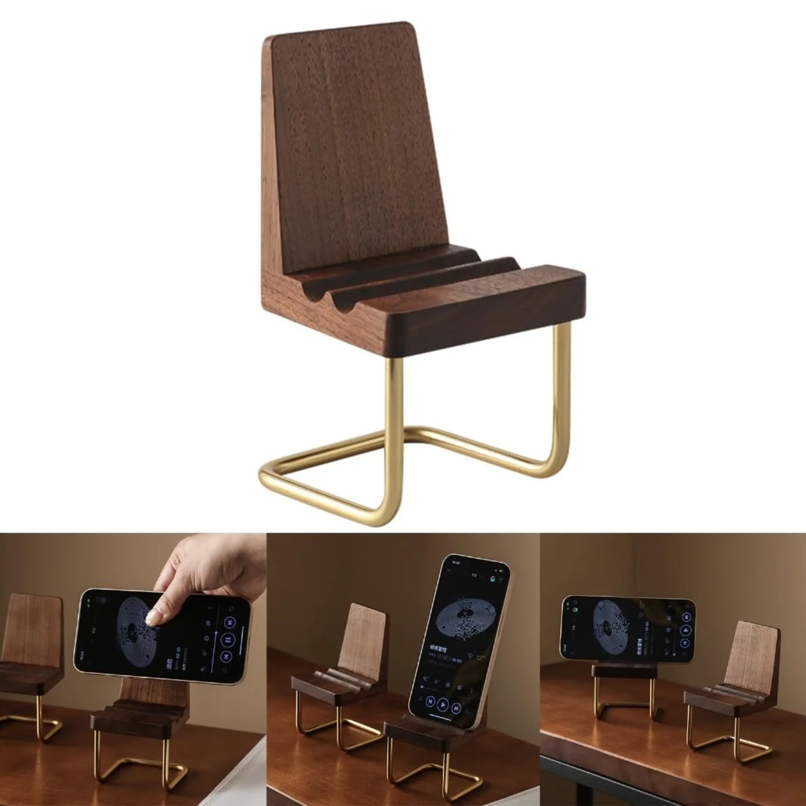 Wooden Phone Stand Walnut Desk Organizer Minimalist Holder Aesthetic Desk Decor Natural Wood Display Stand Office Home Setup