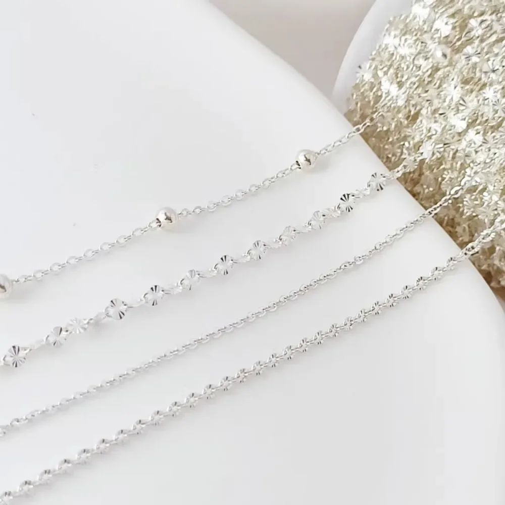 

S925 Sterling Silver Flat 0-bead Embossed Lip Chain, Pearl Chain, Diy Pearl Self-made Bracelet, Loose Chain Accessory