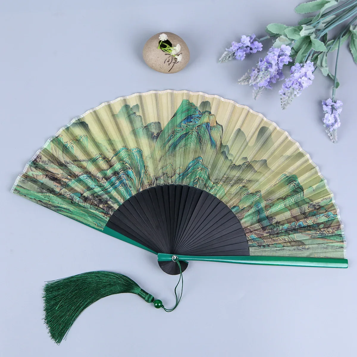 Ancient style folding fan, thousands of miles of rivers and mountains,, silk fan, pastoral style, portable folding ancient fan