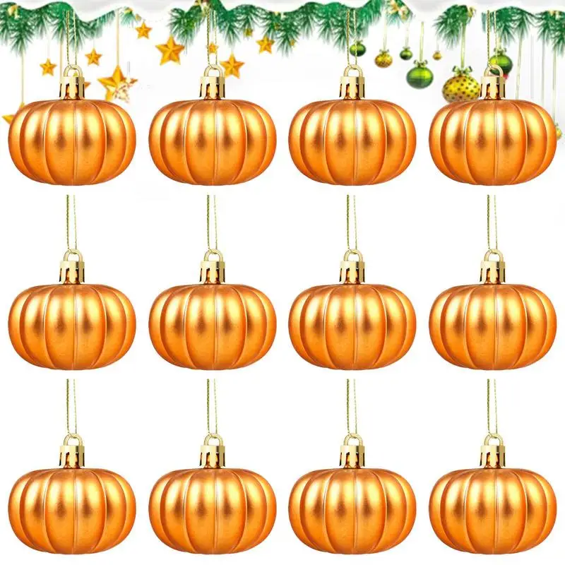 Pumpkin Balls For Tree 12X Halloween Matte Pumpkin Pendant Tree Ornament Indoor Outdoor Pumpkin Balls Ornaments With Lanyards