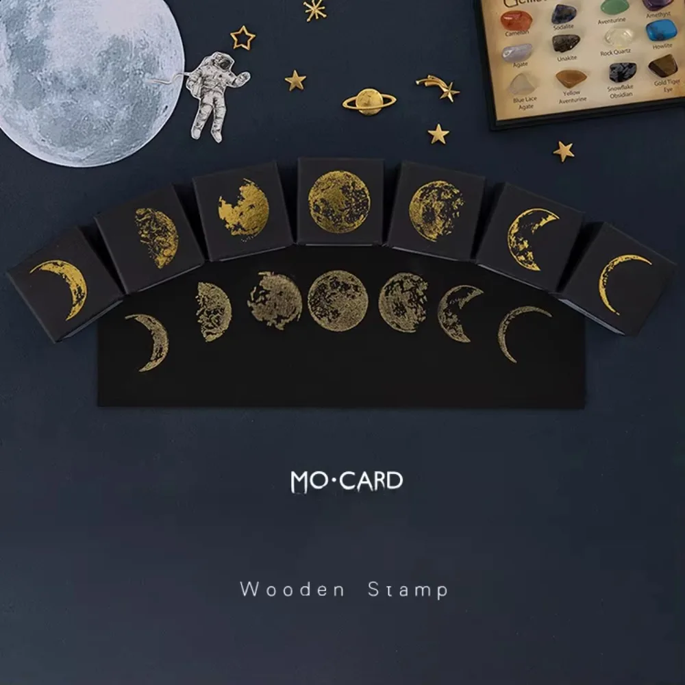 2025 Vintage Moon Series Wooden Stamp DIY Craft Wooden Rubber Stamps for Scrapbooking Stationery Scrapbooking Standard Stamp