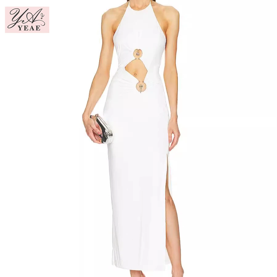 Bardot Neve Maxi Dress Sexy halter halter white dress hoop hollow-out bandage gown