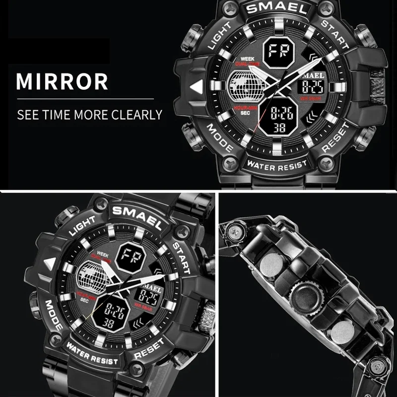 SMAEL Top Brand Men's Sports Watches Military Hyun-chae Case Waterproof Multifunction Wristwatch Quartz Watch for Men Clock 8027