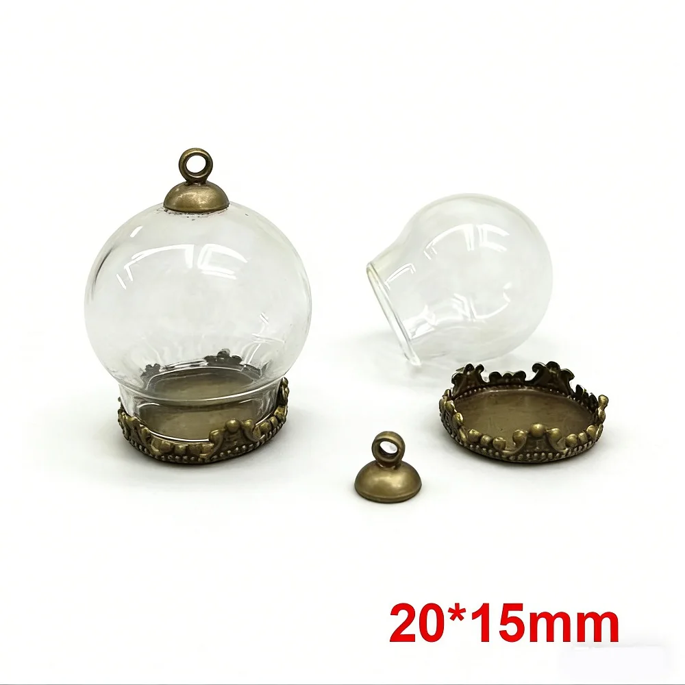 3Pcs 20x15mm Glass Globe Bubble Jars Crown Base Glass Vials - DIY Wishing Bottle Pendant Necklace Glass Dome Cover Jewelry Make